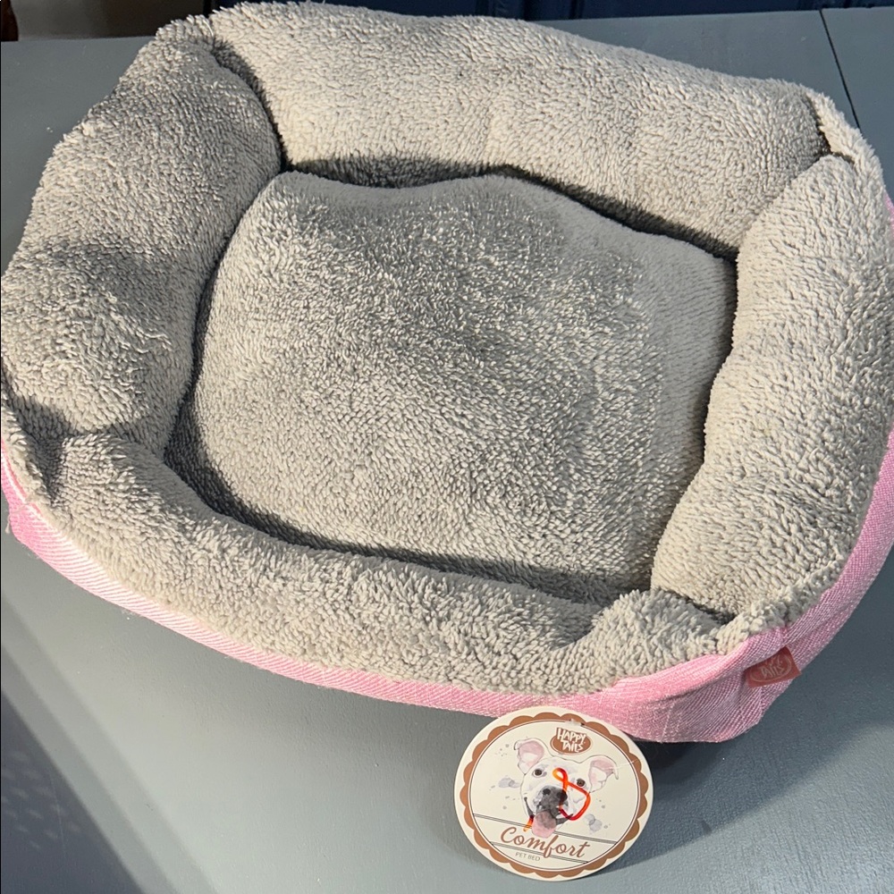 happy tails Cozy Gray and Pink Pet Bed